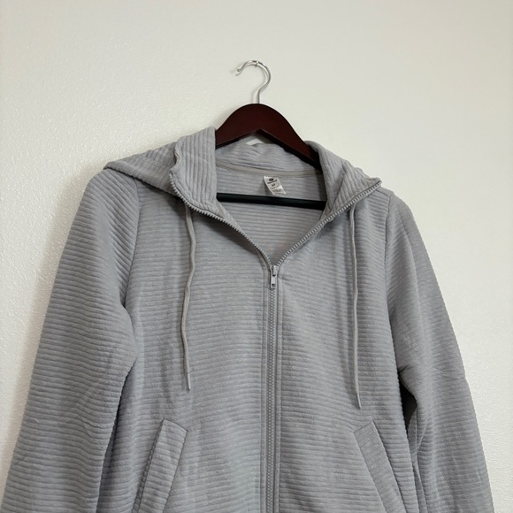 90 degrees Athletic Active Size Medium Gray Ribbed Zip Up Hooded Sweatshirt - Picture 1 of 8